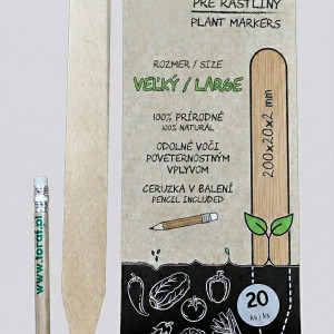 Drevené menovky na priesady s ceruzkou - veľké 20 x 2 cm